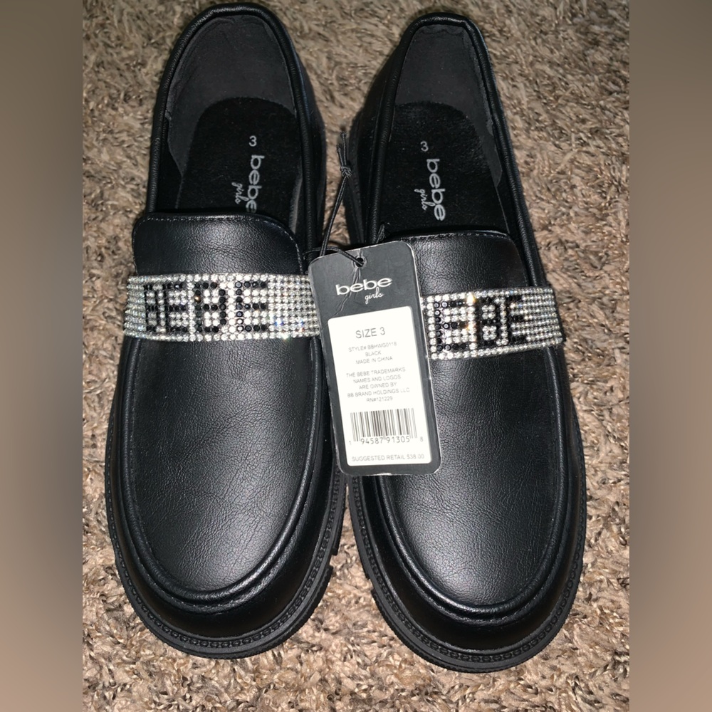 Bebe Black Loafers with Sparkling Strap